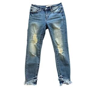 Kancan Womens Nala Distressed Medium Wash Ankle Jeans Size 5 /‎ 26 Boho Fun